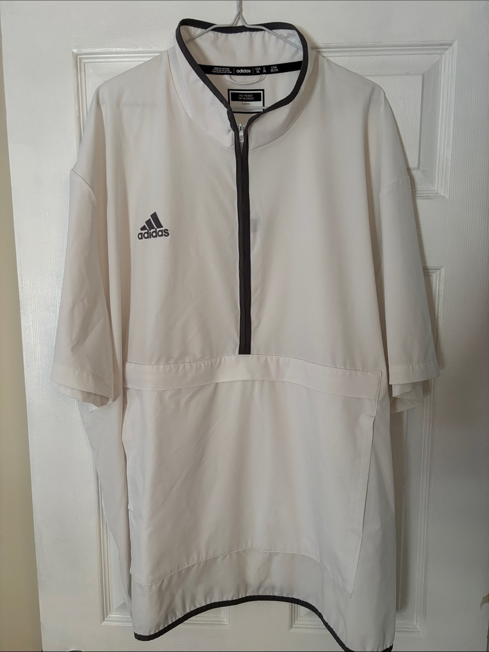 adidas White Short-Sleeve 1/4 Zip Pullover with Black Trim